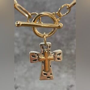 Gold and Silver Cross Pendant Necklace